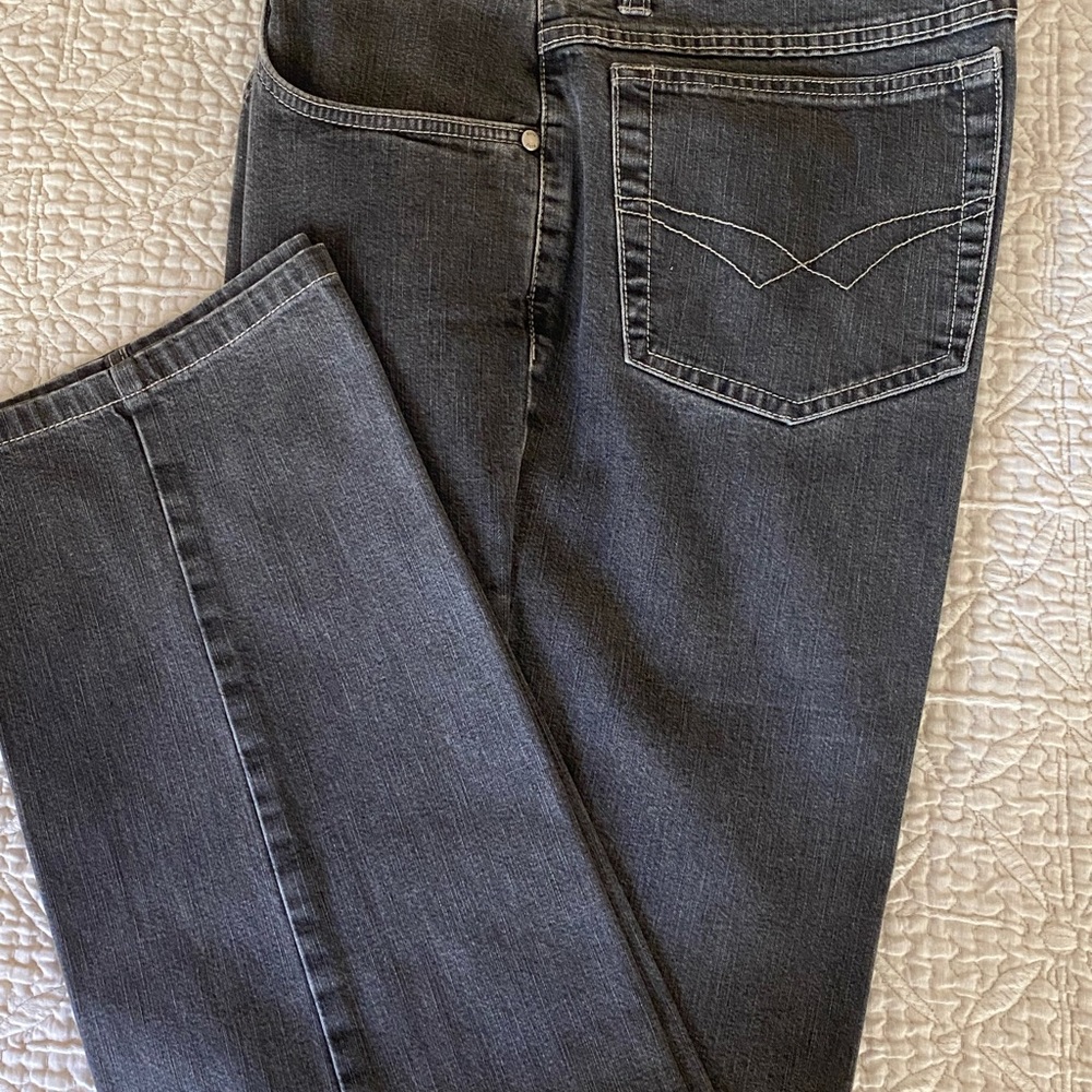 Mens faded black  jeans. Made by Hiltl, the ultimate trouser.